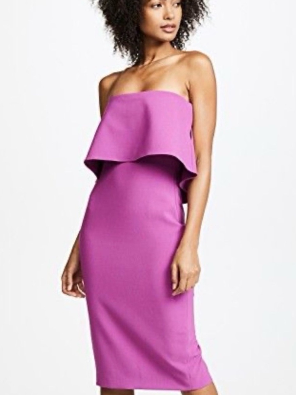 Likely Strapless Ruffle Sheath Dress in Fuchsia